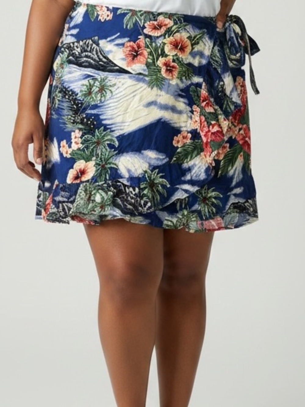Jones New York Blue Tropical Tie-Detail Mini Skirt